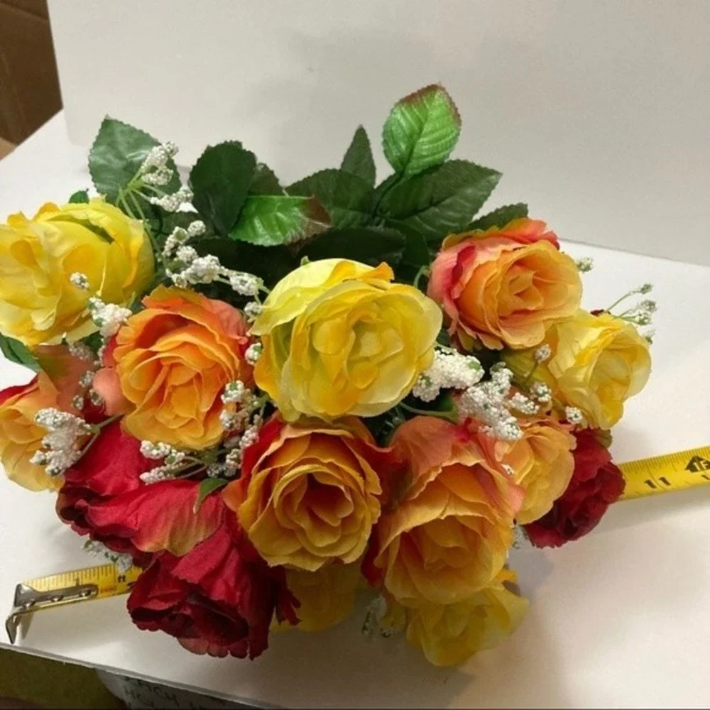 Roses Artificial Flowers Red Yellow Pink 2 Bunches 16
